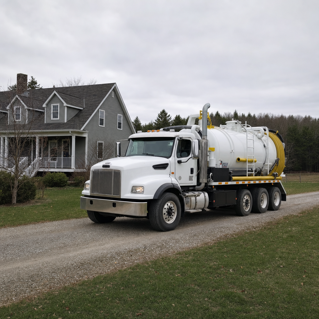 Septic vacuum truck arriving at a Virginia Beach home for same-day emergency service